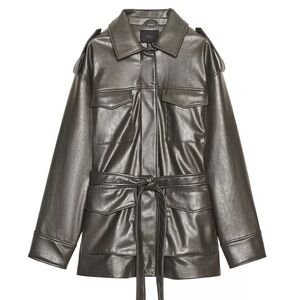 New Zara faux leather pocket jacket in green marl - small